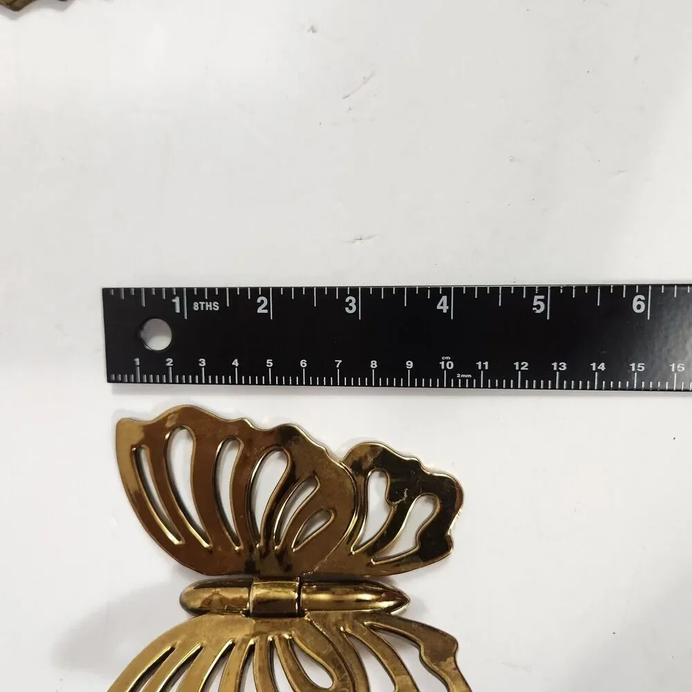 Set Of 3 Gold Toned Hinged Plastic Movable Butterflies  Wall Hanging Decor
